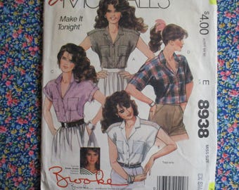 vintage 1980s McCalls sewing pattern 8938 Brooke Shields misses shirts size XS