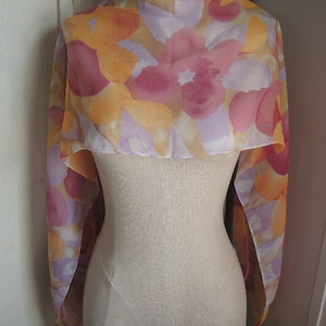 Vintage sheer scarf floral flowers abstract sheer 11 x 58 inches