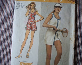 vintage 1970s Simplicity sewing pattern 9966 misses super jiffy mini dress and short shorts tennis dress size 10