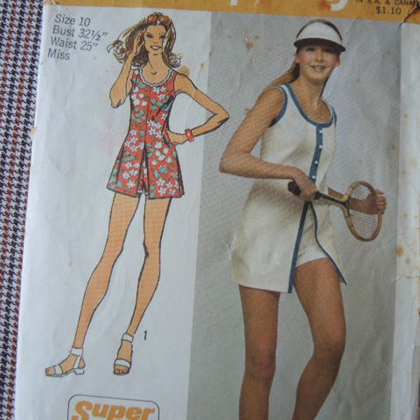 vintage 1970s Simplicity sewing pattern 9966 misses super jiffy mini dress and short shorts tennis dress size 10