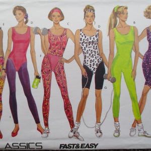 1990s Butterick sewing pattern 6541 misses workout clothes unitard leotard top briefs leggings and headbands size XS-XL UNCUT