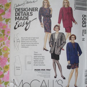 vintage 1990s McCalls sewing pattern 5583 misses lined or unlined jacket top and skirt  size 14 UNCUT