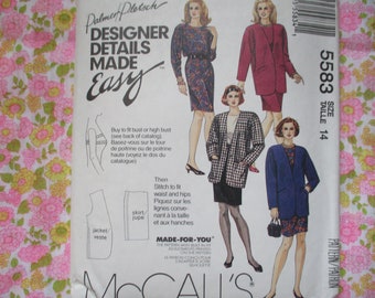 Patrón de costura McCalls vintage de los años 90, número 5583, para chaqueta, top y falda de mujer, con o sin forro, talla 14, SIN CORTAR