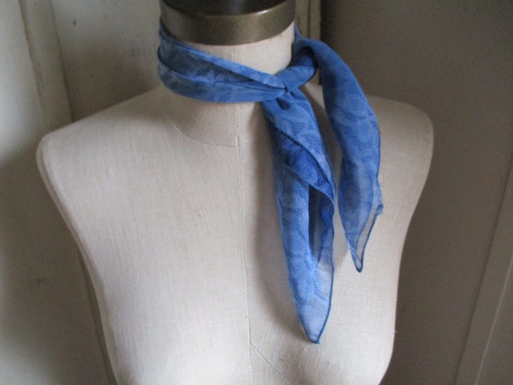 Vintage 1990s polyester scarf blue  sheer abstrac… - image 5