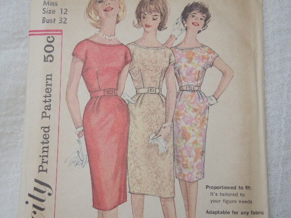 Vintage 1960s Simplicity sewing pattern 3461 dress round neckline short kimono sleeves