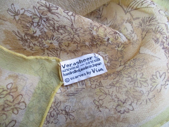 Vintage Vera sheer scarf silk and vinal pale yell… - image 2