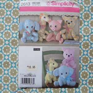 2000s Sewing Pattern Simplicity 2613 Stuffed Animals Elephant Giraffe ...