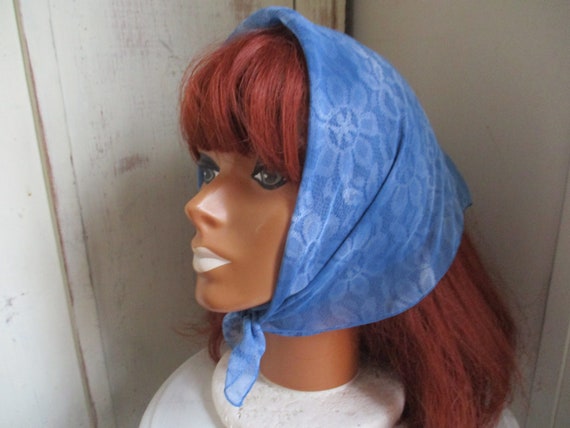 Vintage 1990s polyester scarf blue  sheer abstrac… - image 3