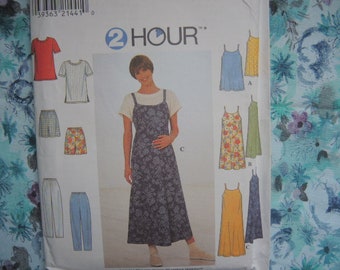 vintage 1990s Simplicity sewing pattern 8076 misses 2 hour maternity top dress or jumper pants or shorts & knit T shirt size 12-14-16 UNCUT