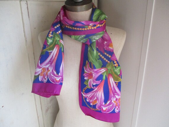 Vintage 1980s long scarf polyester bright purple … - image 4