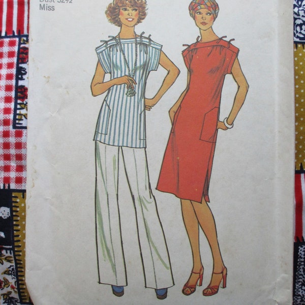 vintage 1970s simplicity sewing pattern 7478 dress or top and pants size 10 UNCUT
