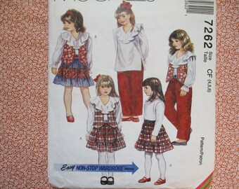 vintage jaren 90-naaipatroon McCalls Girls gevoerde vestblouse, pull-on rok en broek maat 4-5-6