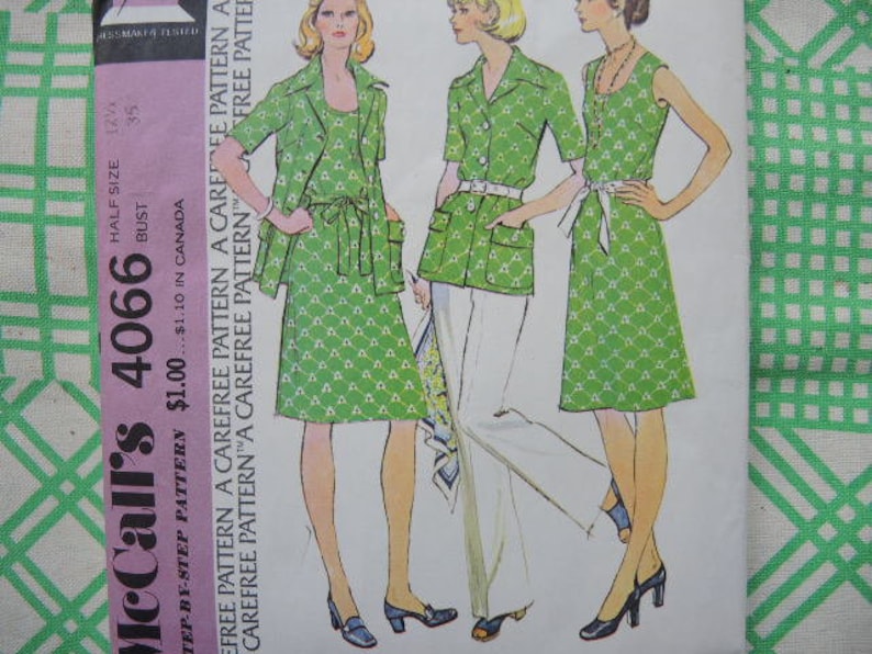 Style 4066 Pattern Vintage 1970s Mccalls Sewing Pattern 4066 Misses Dress and Jacket Size ...
