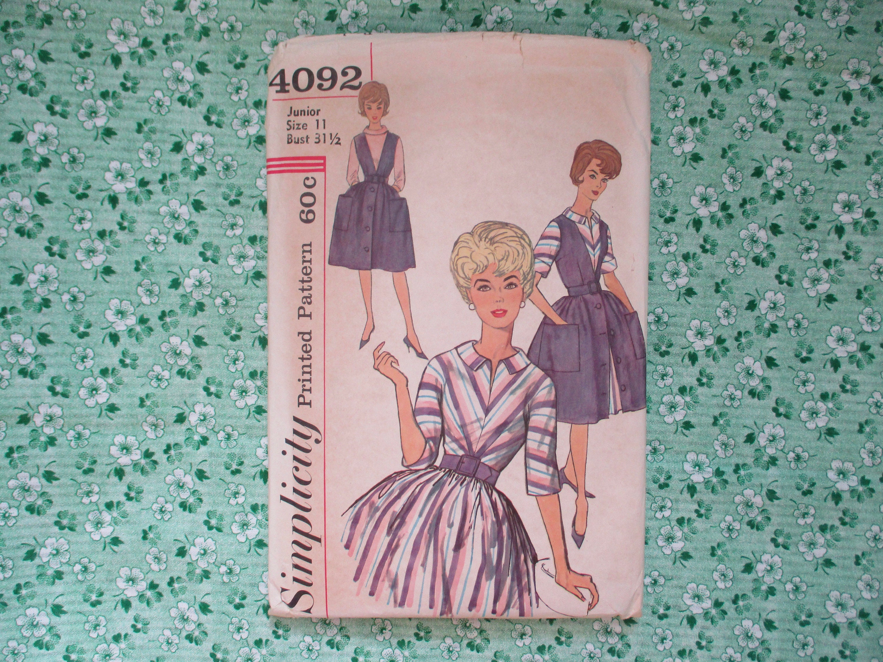 Vintage 1960s Simplicity Sewing Pattern 4092 One Piece Dress and Jumper ...