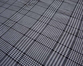 Vintage cold rayon fabric black and white woven plaid 46 inches wide