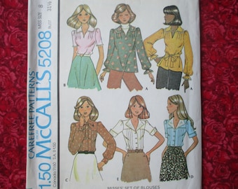 vintage 1970s sewing pattern McCalls 5208 misses set of blouses  size 8