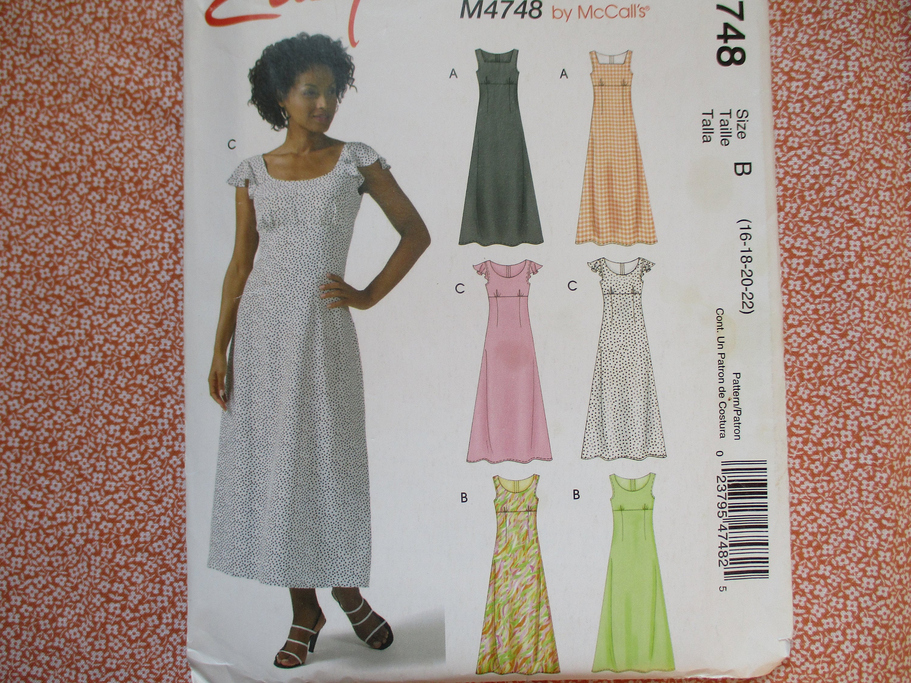 McCalls sewing pattern 4748 misses dresses UNCUT size 16-18-20-22