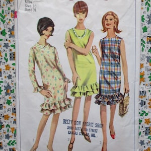 &quot;Schnittmuster 6385 &quot;&quot;Simplicity&quot;&quot; von 1960 einteiliges Kleid mit Rüschenborte Gr. 10&quot;