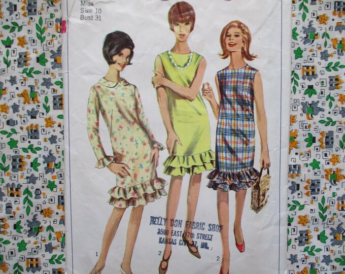 Vintage 1960s Simplicity Sewing Pattern 6385 One Piece Dress With ...