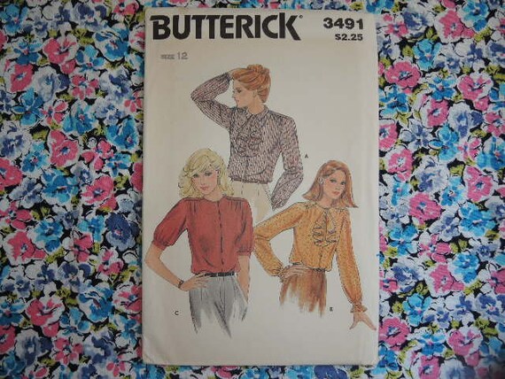 Vintage 1980s Butterick Sewing Pattern 3491 Misses Blouse and