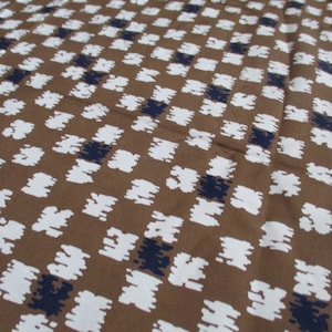 Vintage 1990s abstract geometric rayon fabric brown white and navy blue 45" wide BTY