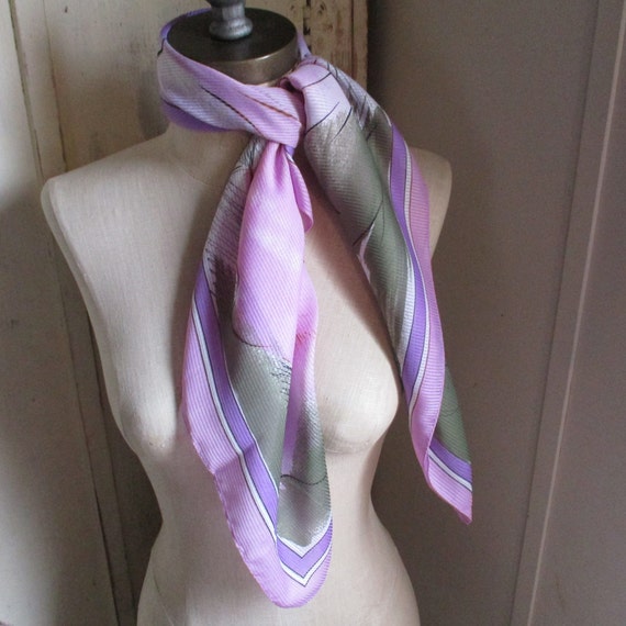 Vintage 1980s scarf polyester abstract purple  fl… - image 4