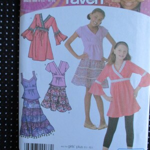 2000s sewing pattern Simplicity 4106 girls&#39; tiered skirt in two lengths and dress or top UNCUT size 8 1/2-16 1/2