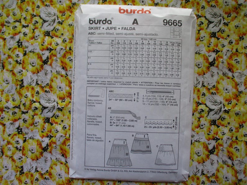 Burda Kids Sewing Pattern 9665 Kids Skirt UNCUT Size 4-14 - Etsy