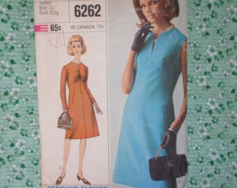 Vintage 1960s Simplicity sewing pattern 6262 one piece designer fashion dress size 11