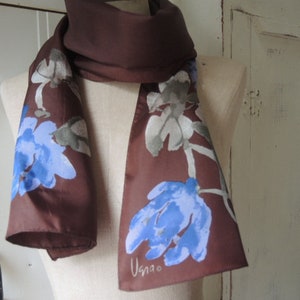 vintage Vera Neumann scarf brown acetate floral flowers 10 x 53 inches