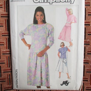vintage 1980s Simplicity sewing pattern 7846 misses dropped waist dress in two lengths size 6-8-10 UNCUT