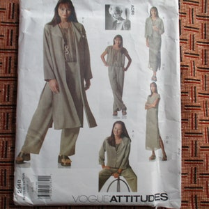 1990s Vogue Attitudes sewing pattern 2148 American Designer Original Adri misses jacket duster top slip dress and pants size 6-8-10 UNCUT