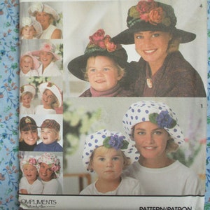 vintage 1990s Simplicity sewing pattern 8268 Mother and daughter hats UNCUT sun hat crusher hat baseball cap and beret with brim