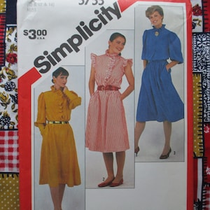 vintage 1980s Simplicity sewing pattern 5755 misses pullover dress with neckline and sleeve variations  size 10-12-14 UNCUT