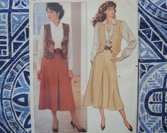 vintage 1980s Butterick sewing pattern 4224 fast & Easy misses vest skirt and shirt size 12-14-16 UNCUT