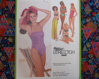 vintage 1970s simplicity sewing pattern 9002 misses disco era bathing suit bikini and coverup size 6-8-10