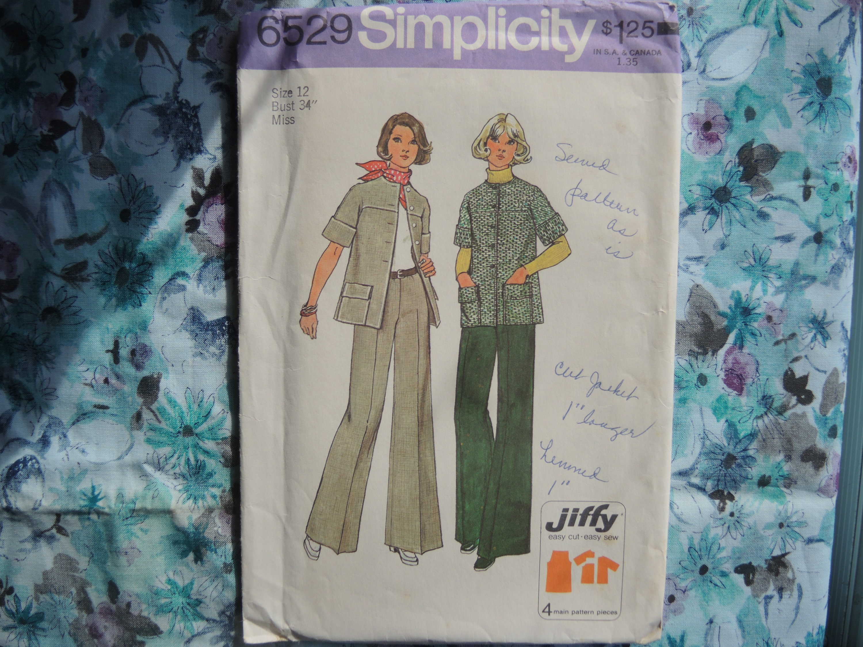 Vintage 1970s Simplicity Sewing Pattern 6529 Misses Unlined Jiffy ...