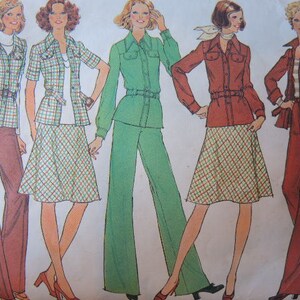 vintage 1970s simplicity sewing pattern 7054 misses unlined shirt jacket bias skirt and pants size 16
