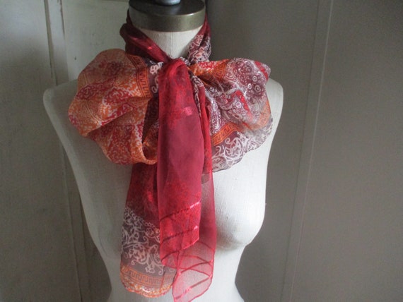 Vintage sheer shimmery silk like polyester scarf … - image 2