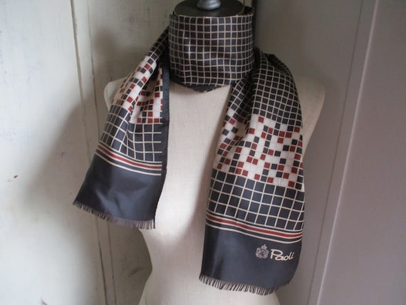 Vintage 1970s Paoli fringed acetate scarf geometr… - image 2