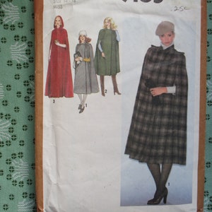 vintage 1970s simplicity sewing pattern 9165 misses lined cape in three lengths size medium 14-16