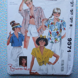 vintage 1980s sewing pattern McCalls 9571 girls shirt and bra top size large 12-14