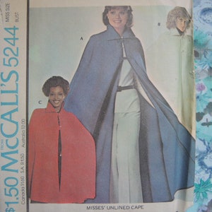 vintage 1970s McCalls sewing pattern 5244 misses cape in three lengths size medium 12-14 UNCUT