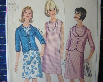 vintage 1960s Simplicity sewing pattern 6415 misses jacket and dress size 12 1/2