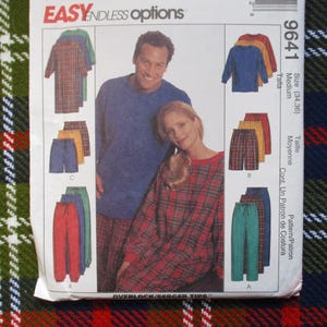 1990s sewing pattern McCalls 9641 mens pajamas tops pants shorts nightshirt Mens size 34-36 UNCUT