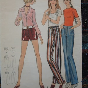 vintage 1970s Butterick sewing pattern 6254 petite pants and shorts size 23 waist