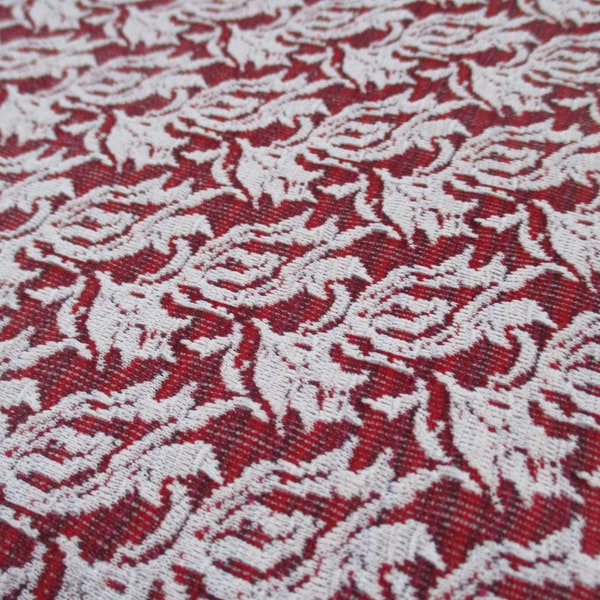 Vintage 1960s polyester double knit fabric red and white abstract floral embossed