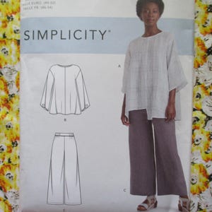 2020s Simplicity sewing pattern 9149 misses tops with hem and sleeve variations  and pull on pants sizes 18-26 UNCUT