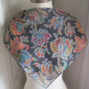 Vintage 1980s scarf Symphony Scarves sheer polyester/cotton blend paisley floral 20.5 x 20.5 inches