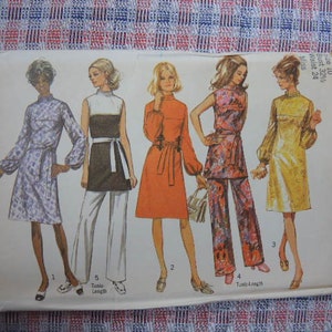 vintage 1970s simplicity sewing pattern 9125 dress or tunic and pants size 10 uncut image 2